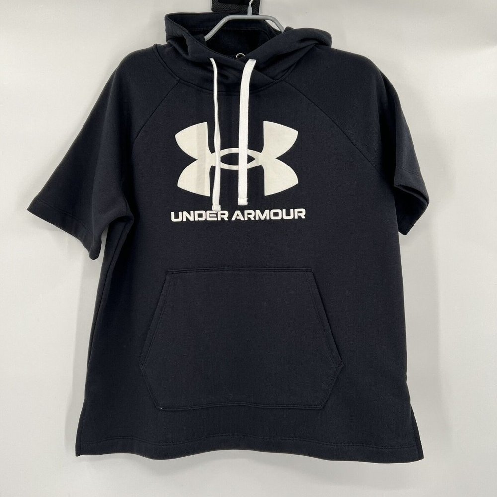 Under Armour Women's Black UA Rival Fleece Short Sleeve Hoodie Sweatshirt sz S